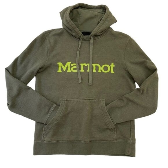 Marmot hoodie sweatshirt green cotton blend graphic long sleeves unisex Small - Picture 2 of 8